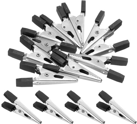 QUARKZMAN 10 Piezas De Pinzas Cocodrilo 46mm Para Multímetro Pruebas Negro | Grandes Pinzas Eléctricas De Acero Con Mangos De Plástico Pinzas Cocodrilo Niqueladas, Cable Clip De Conexión