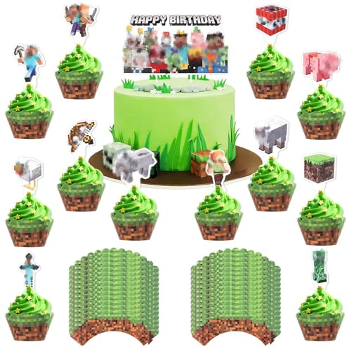 49 Stück Kinder Tortendeko Set: Happy Birthday Topper & Cartoon Figuren Cake Topper & Cupcake Wrappers, Kuchen Deko Geburtstag, Torten Deko für Kindergeburtstag Party, Theme Party Tortendeko1