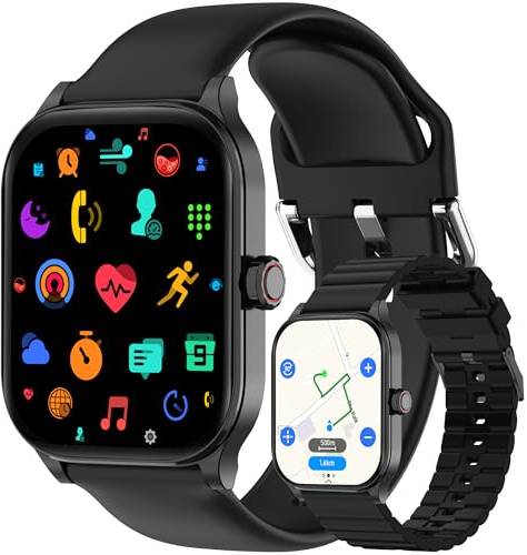 Smart Watch, GPS & Free Maps, 1.96 HD Screen, AI, Bluetooth Call & Text, Health, Fitness & 24/7 Sleep Tracker, 100+ Workout Modes, 5 ATM Water-Resistance, for Men & Women, Android & iOS, 2 Bands