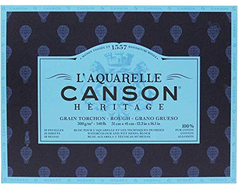 Canson Heritage - Blocco per acquerelli, incollato su 4 lati, 20 fogli, grana ruvida. 31 x 41 cm 300g, bianco