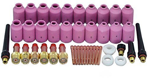 RIVERWELD WIG Gaslinsenkörper 45V 10N Keramikkappen 54N Set 43 Stk | Großdurchmesser Aluminadüsen 54N14,54N15,54N16,54N17,54N18 für PTA DB SR WP 17 18 26