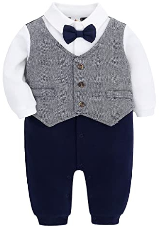 famuka Bebé Niños Esmoquin de niño Traje de pelele de recién nacido Traje de fiesta de bautizo Ropa de una pieza (Gris, 3-6 meses)