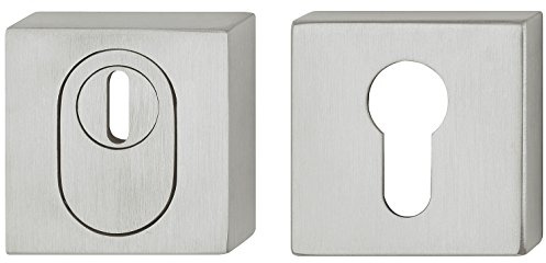 Schutzbeschlag Haustür Sicherheitsrosette Edelstahl eckig mit Zylinder-Abdeckung - H2011 | PZ - Profilzylinder | Rosettenpaar rund für Wohnungseingangstüren | 1 Paar - Türosetten für Eingangstüren