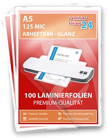 XLam Laminierfolien A5-2 x 125 Mic - glänzend - abheftbar - 100 Stück - PREMIUMQUALITÄT FÜR PERFEKTE LAMINIERERGEBNISSE
