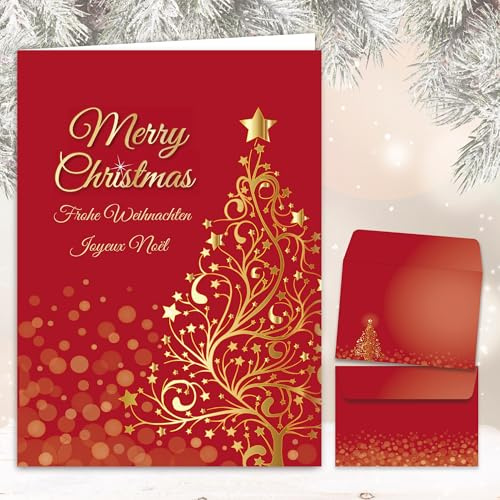 Edition Colibri Set di cartoline di Natale: 10 x ALBERO DI NATALE D'ORO con busta - 10 cartoncini pieghevoli/di alta qualità in un set con buste. Formato: DIN A 6 (14,8 x 10,5 cm)