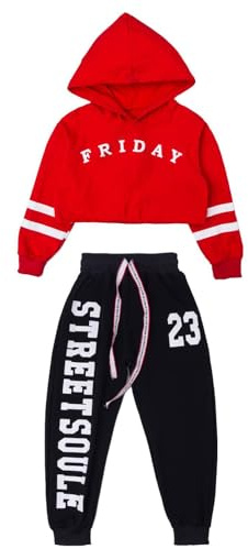 LOLANTA Completo Hip Hop Bambina, Felpa con Cappuccio e Pantaloni Jogger, Abbigliamento per Danza Moderna e Jazz