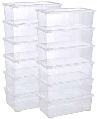 Grizzly Aufbewahrungsboxen 12 x 5 L mit Deckel transparent - Klarsichtboxen stapelbar mit Belüftung