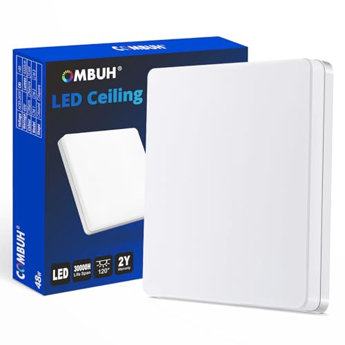 Combuh Led Deckenlampe 48W Deckenleuchte Wohnzimmer Lampe Decke Eckig 30cm, 4320lm Hauptbeleuchtung für Große Flächen IP44 Wasserfest Neutralweiß 4000K für Schlafzimmer Küche Badezimmer