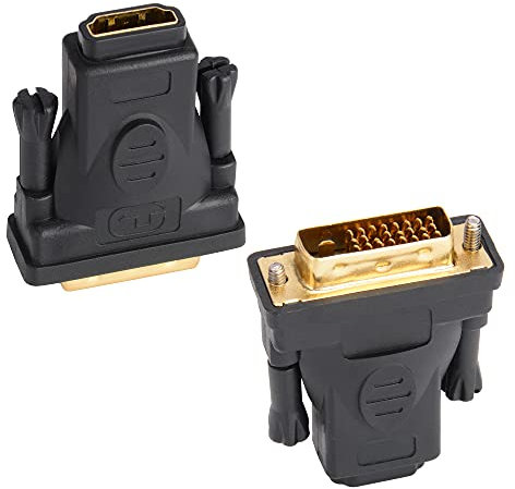 J&D Adattatore da HDMI a DVI, 2-Pack Placcato Oro DVI (DVI-D) Maschio su HDMI Femmina Adattatore Convertitore, Bidirezionale Supporto 3D 4K Arc Ethernet