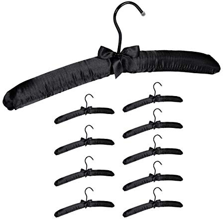 Relaxdays Kleiderbügel Satin, im Set, weich gepolstert, 360° drehbarer Haken, dekorative Schleife, 38 cm breit, Farbwahl
