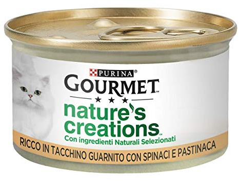 Purina Gourmet Nature's Creations Nourriture Humide pour Chat, Riche en Dinde, Garni d'épinards et de panais, 24 boîtes de 85 g