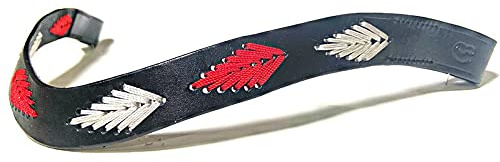 Equipride Argentinien Polo Stirnband für Zaumzeug bestickt Gaucho Blatt rot/weiß (braunes Leder, Cob (38,1 cm)