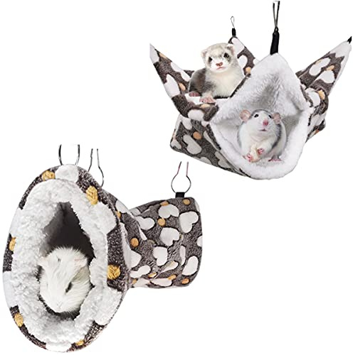 LEFTSTARER Cashmere Pet Bed Mat and Toy, Heart-Brown Ferret Guinea Pig Hammock Toy Small Animal Cage Accessories, 19.7x5.9in Hanging Tunnel & 13.39x13.39in Bunkbed Hammock