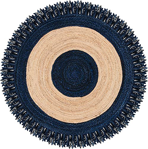 VIPANTH EXPORTS Tapis Rond de Style Rustique en Jute et Coton tissé à la Main pour décoration de la Maison, Cuisine, Couloir, Salon également Disponible en Tailles personnalisées