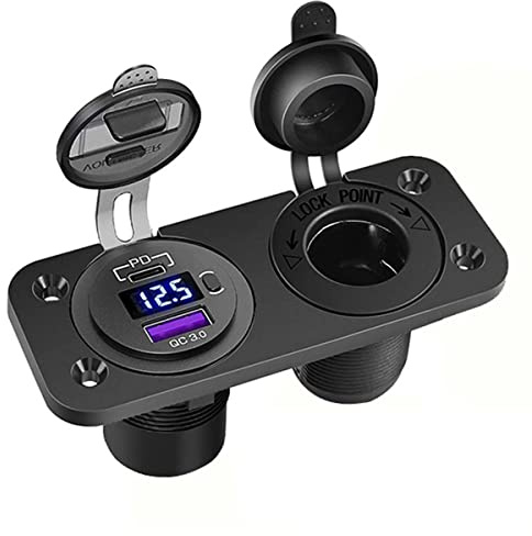 Panneau de commutateur de Chargeur de Voiture, Port USB 12V-24 QC3.0 + Port PD+voltmètre + Panneau à Bascule Interrupteur Marche/arrêt (Panneau 2 Trous)