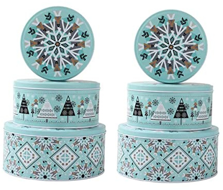 YWKXM Christmas Round Candy Cookie Tins Storage Tins for Gift Giving, setof 6, Extra Thick Metal -2 Large, 2Medium and 2Small Sizes