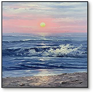 YMXCNM Handgemalte Leinwand Bilder, Handgemaltes Modernes Abstraktes Sonnenaufgang Über Dem Meer Ölgemälde Auf Leinwand Wandkunst Rahmenlose Bilddekoration Für Wohnzimmer Zuhause,100X100Cm(