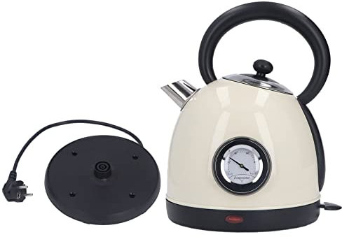 Bouilloire électrique 1,8 L, bouilloire à thé en acier inoxydable avec jauge de température, chauffe-eau à ébullition rapide avec arrêt automatique(beige)