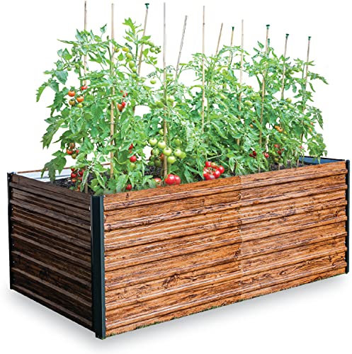 STREND PRO Hochbeet Metall 200x100x77 cm (LxBxH) Holz Imitation | Pflanzkasten Holz Effekt | Blumenkasten Holz Effekt | Garten Pflanzkasten Hoch | Gemüsebeet | Gartenbeet | Hochbeet Balkon Pflanzbeet