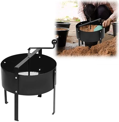 Aufun Gartensieb Handkurbelsieb Kompostsieb Bodensieb aus Metall, Komposter für Trennstein, Unkraut, Kompost, 40 x 45cm, Schwarz