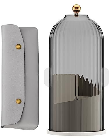 360°Drehbar Pinselhalter Pinsel Aufbewahrung,Kosmetik Make Up Organizer mit Staubdicht Deckel,Make-Up Pinsel Transparent mit 3 Fächern, Schminkpinsel Behälter mit Tasche für Schminktisch,Bad(Schwarz)