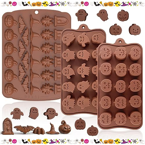 TOPJOWGA Halloween Silikonform, 3 Stück Halloween Silikon Schokoladenform, Schokoladenform Kuchenform Wiederverwendbare, Halloween Backen Silikonform für DIY, Schokolade, Süßigkeiten, TP444