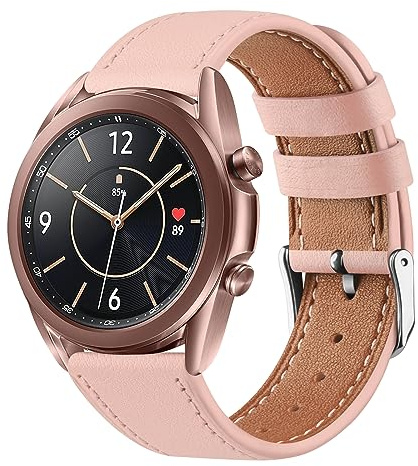Vancle für Samsung Galaxy Watch 3 41mm Leder Armband - Weiches Atmungsaktives Sport Ersatzarmband für Damen und Herren (Rosa)