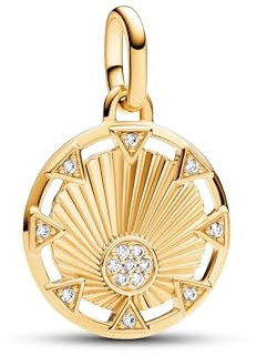 PANDORA ME Kraft des Lichts Sonne Medaillon-Charm aus Sterling Silber mit 14 Karat vergoldete Metalllegierung, Kompatibel ME und Moments Armbändern, 763039C01