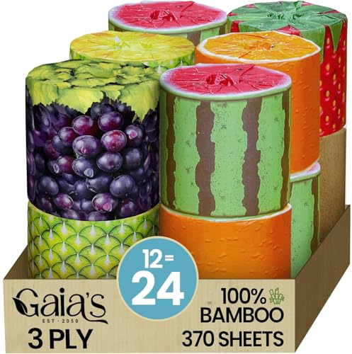 Gaias, carta igienica in bambù biologico di alta qualità e morbida, 12 rotoli mega, 3 strati, 370 fogli, certificata FSC, senza PFAS e BPA, ecologico, sostenibile, senza plastica, sicuro per i