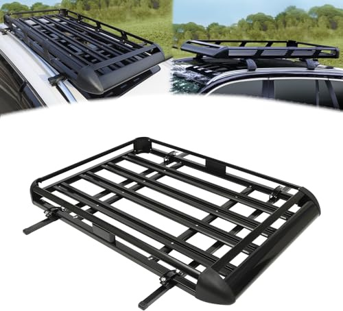 Dachgepäckträger 140cm, Dachkorb Auto Aluminium, Auto Dachträger Dach Einstellbare Breite 100-135cm, bis 150 kg balastbar, Schwarz Gepäckträger Gepäckkorb für SUV