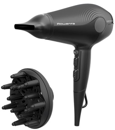 Rowenta Ultra Silence, Asciugacapelli Ultra Silenzioso con Design Leggero e Compatto, Phon Professionale con Diffusore per Ricci e Beccuccio Concentratore 8mm, Tecnologia Ionica, CV6430F0