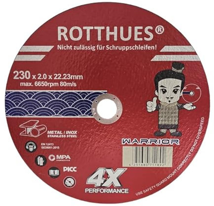 Warrior Lot de 100 disques flexibles 230 x 2,0 x 22,23 mm, 4 disques de puissance, pour acier inoxydable et métal