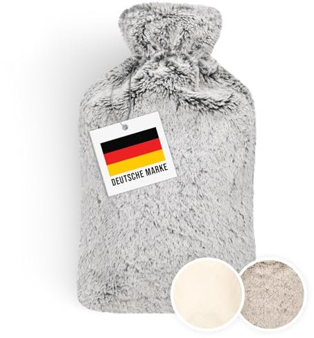 Blumtal bolsa agua caliente premium con funda hecha de peluche - bolsa de agua caliente de caucho natural - bolsas agua caliente con calentador de manos - bolsas de agua caliente - Gris con bolsa