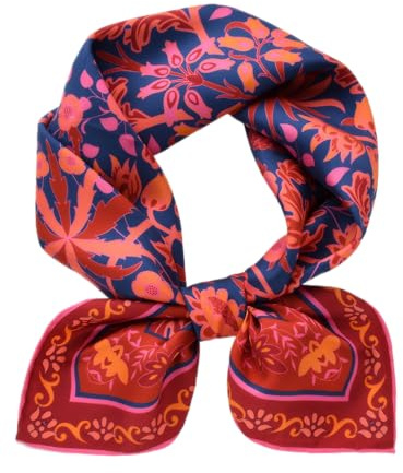 Prettystern 65cm mano arrotolata seta sciarpa fazzoletto foulard di seta con fiori floreali unisex donne uomo 19 Fiori rossi e blu