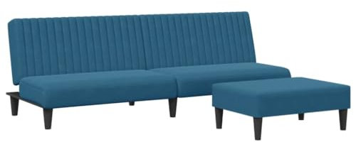 vidaXL Sofagarnitur 2-TLG., Schlafsofa mit Fußhocker, Klappbett Klappsofa mit Schlaffunktion, Bettsofa Sofabett Sofa Couch, Blau Samt