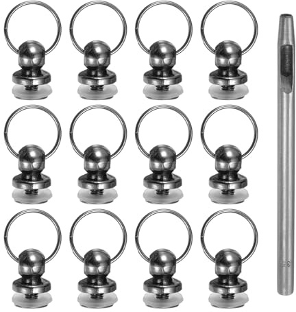 sourcing map 12pcs Metal Studs Rivets 7mm D-Ring Button Rivets with 3.5mm Leather Hole Punch for Leather Craft, Black