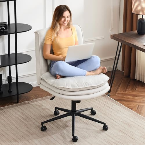 VINGLI Stylish 3-Layer High-Back Swivel Chair, Armless Desk Chair, Vanity Chair, TikTok Chair, Adjustable Height, Wheel Option Available, Fabric