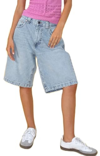 Nicoxijia Y2k Short en jean ample pour femme - Taille basse - Jambe large - Tendance - Décontracté - Pour l'été