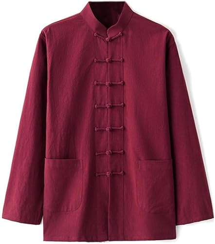 Vêtements Traditionnels Chinois De Kung Fu En Coton Et Lin, Uniforme De Tai Chi For Hommes, Vêtements Wing Chun, Méditation Zen, Costume Tang, Veste Hanfu, Chemise, Manteau(Red,XXX-Large)