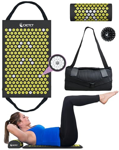 Loboo Idea Set di tappetini e cuscini per agopressione per schiena e collo, per mal di testa, mal di schiena, stress, include borsa per il trasporto, tappetino massaggiante e cuscino per agopressione