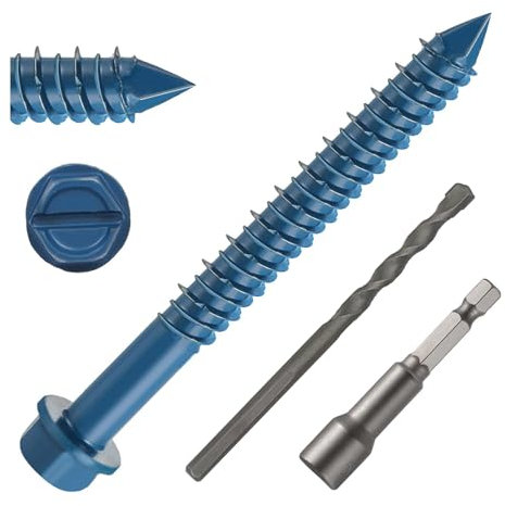 DAYALO Betonschrauben Sechskantkopf M5,5 x 70, 30 Stück Betonschraube verzinkt mit Bohrer und Sechskant-Bit-Steckschlüssel für Mauerwerk, Beton, Architektur, Industrie (Blau)