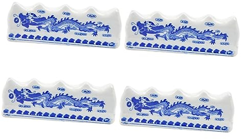 BELLIFFY 4pcs Ceramic Blue and White Porcelain Calligraphy Pen Holder Set Five Brush Rests, Chinese Painting and Writing Brush Stand for Study Room Desk Organizer