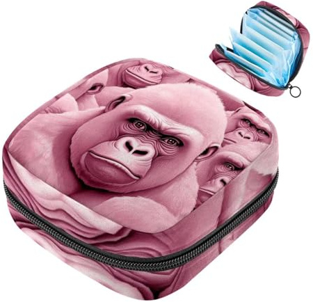 Menstruationstassenbeutel mit Reißverschluss, Aufbewahrungsbeutel für Damenbinden, Pink Monkey Orang-Utan-2040, weiche Tampon-Sammeltasche, Geldbörse für Mädchen, Damen, Damen