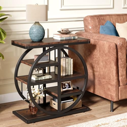 Tribesigns End Table for Living Room, 5-Tier Industrial Side Table with Metal Frames, Tall Narrow Nightstand for Bedroom