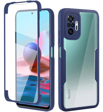UPLAI Transparente Funda para Xiaomi Redmi Note 10 Pro 4G, 360° Grado Militar Antigolpes Carcasa Protector de Pantalla Incorporado, Ultradelgado PC + TPU Estuche Caso. Azul