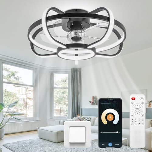 Ventilatore da Soffitto LED, 50CM Ventilatore Soffitto con Illuminazione, Ventilatore della Lampada 3 Temperature di Colore / 6 Velocità, Luce della Ventola APP Intelligente con Telecomando per Soggio