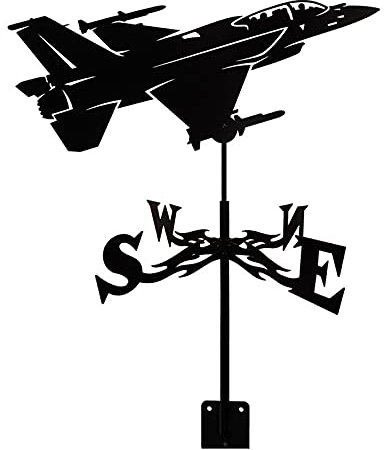 OLSKFUH Girouette en Forme d'avion De Chasse Girouette en Métal Soufflée par Le Vent avec Indicateur De Direction du Vent, Support en Métal Girouette pour Jardin De Ferme Extérie,