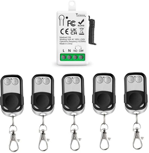 EunnacoTop Interruptor de Mando a Distancia Control Remoto Inalámbrico AC 220V, Remote Control Switch con Relés y 2 Transmisores, para Cerraduras de la Puerta de Garaje del Motor y Luces