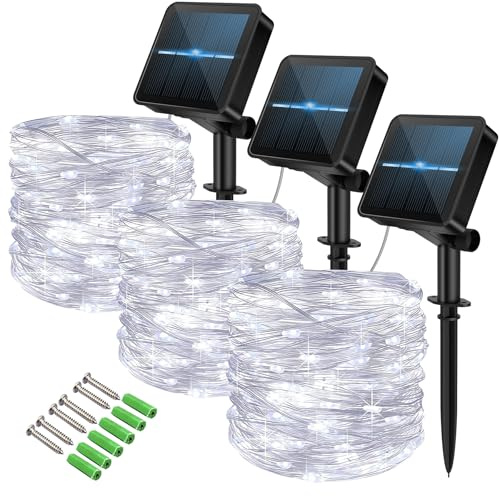 totpuc Solar String Lights Outdoor, 3 Packs 12 M 120 LED Fairy Light Solar Powered, Waterproof String Light, Bright Lighting Outside Indoor Garden Decorations (Cool White)