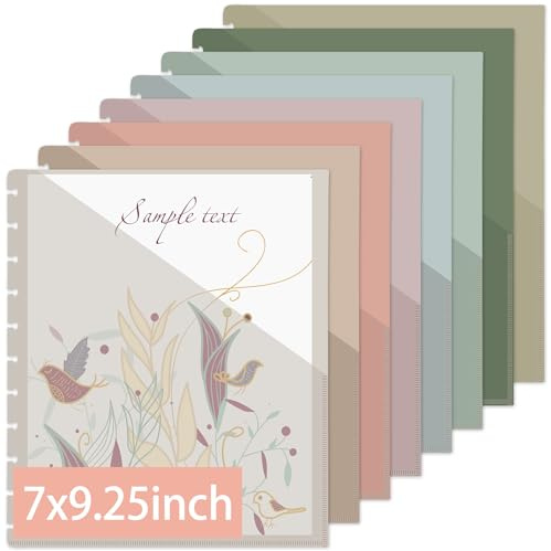 8pcs Discbound Dividers with Pocket 7x9.25'' Planner Dividers 9-Disc Notebook Binder Inserts Plastic Index Dividers for Folder Home Office School (Morandi)